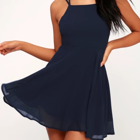Lulu's Dresses | Lulus Good Deeds Lace Up Navy Blue Skater Dress | Poshmark